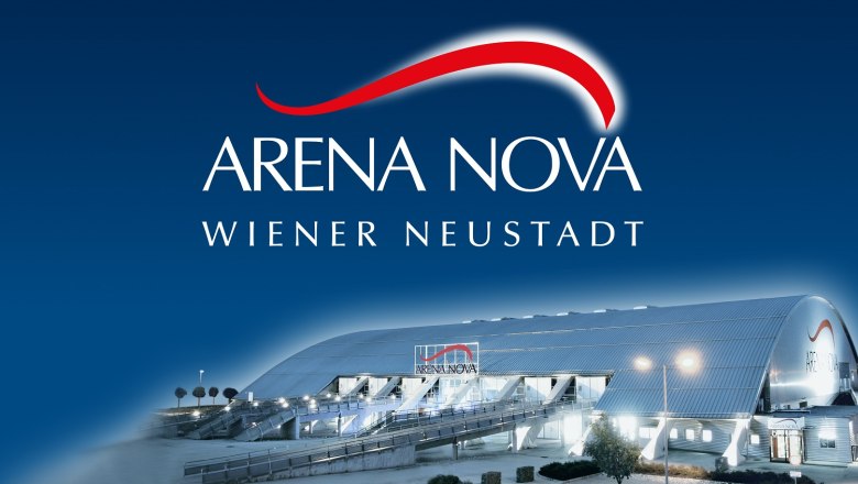 Außenansicht der Arena Nova in Wiener Neustadt bei Nacht.